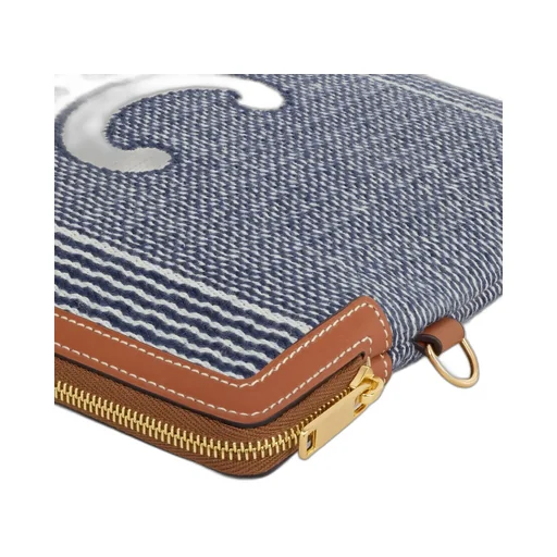 Small Pouch With Strap In Striped Textile With Triomphe