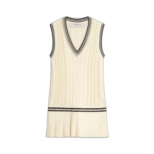 Golden Goose Deluxe Brand V-Neck Embellished Pleated Varsity Dress