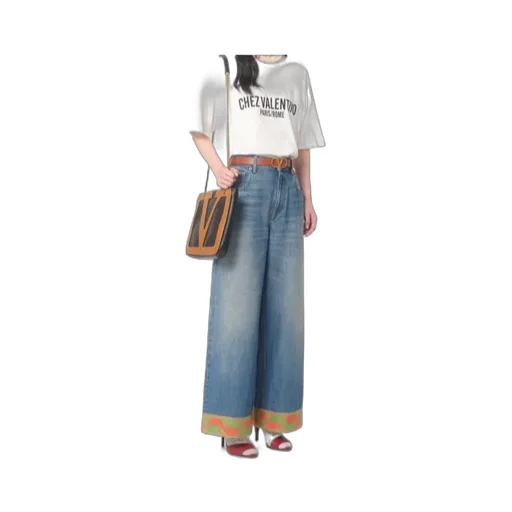 Valentino Hem Detailed Wide-Leg Jeans