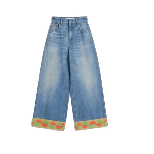 Valentino Hem Detailed Wide-Leg Jeans