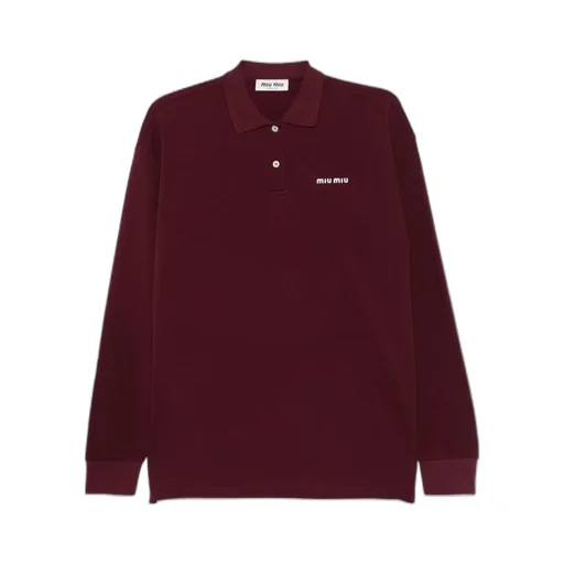 Miu Miu Logo-Embroidered Piqué Long-Sleeved Polo Shirt