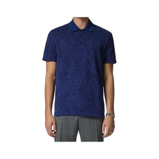 Versace Barocco-Jacquard Short-Sleeved Polo Shirt