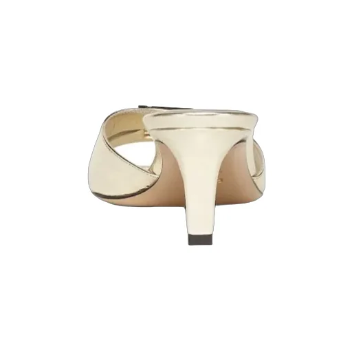 Champagne-Coloured Metallic Nappa Leather Medium-Heeled Sandals