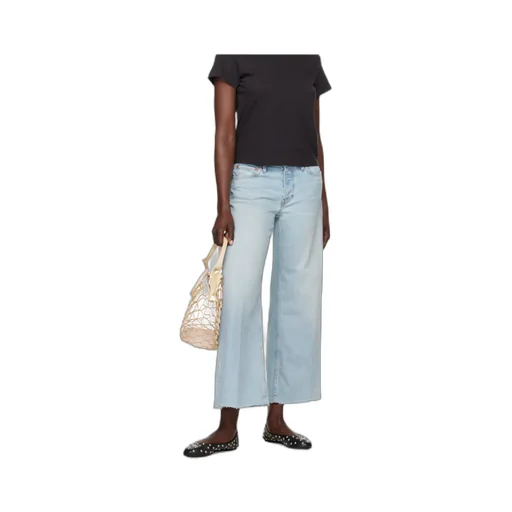 Stretch Mid Rise Wide Leg Crop Jeans