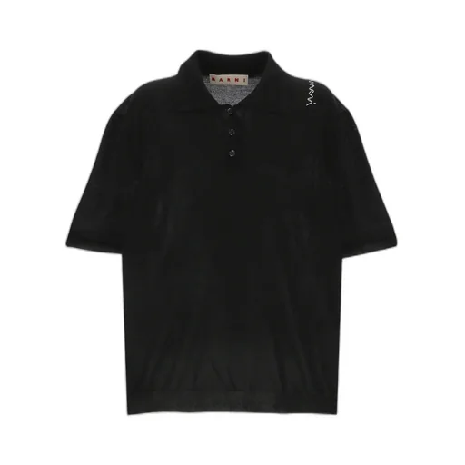 Marni Logo Embroidered Knitted Polo Top