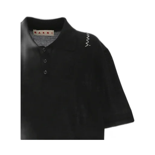Marni Logo Embroidered Knitted Polo Top