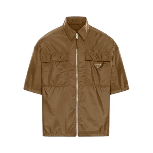 Prada Logo Plaque Zip-Up Shirt