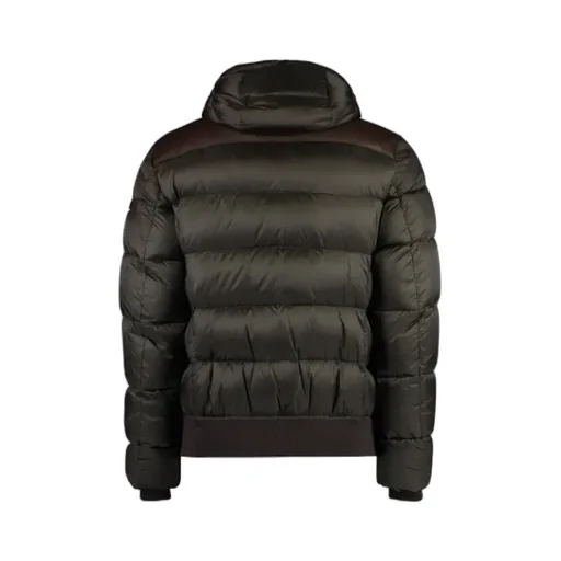 Leather-Panel Hooded Puffer Jacket