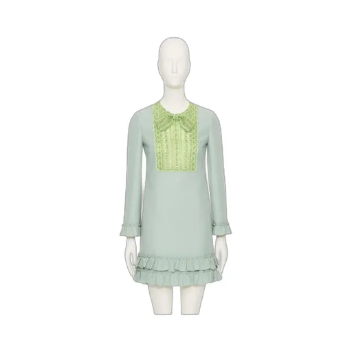 Valentino Embroidered Ruffled Long-Sleeved Dress