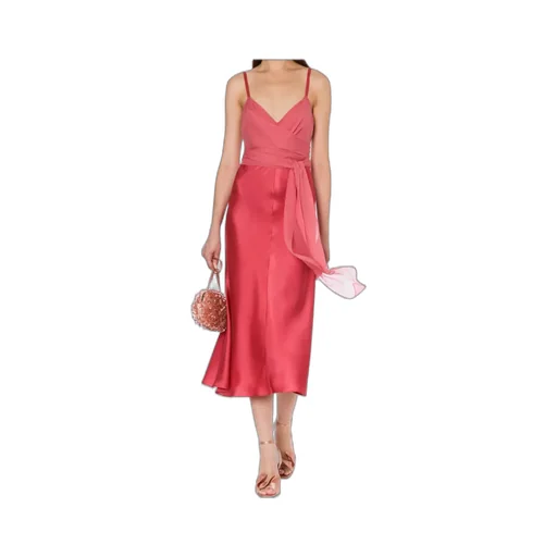 Alberta Ferretti V-Neck Long-Sleeved Satin Dress