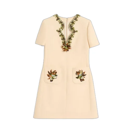 Embroidered Crepe Couture Short Dress