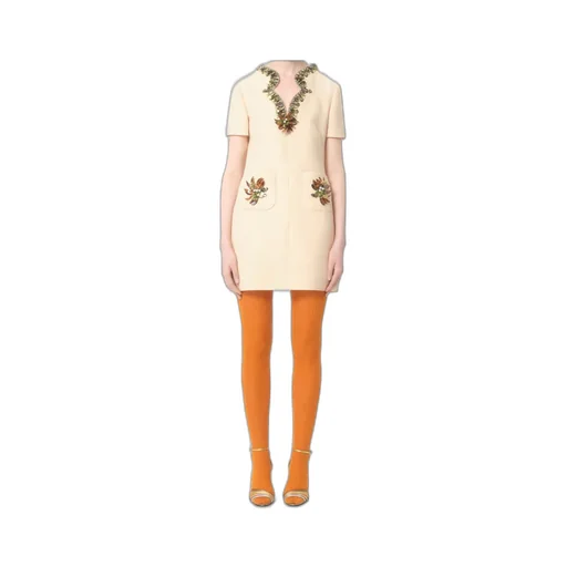 Embroidered Crepe Couture Short Dress