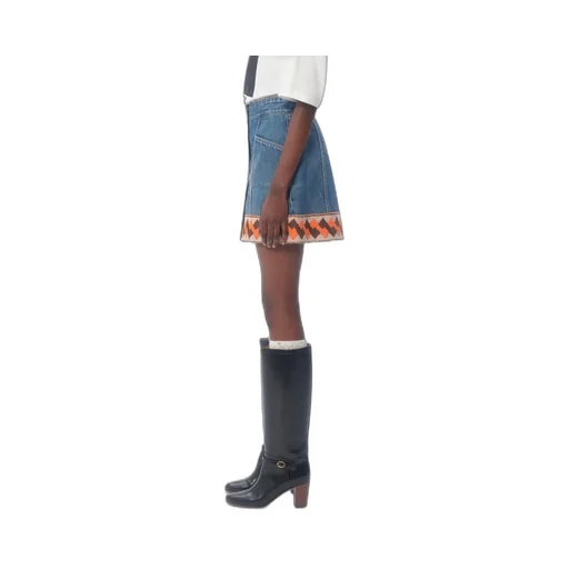 Valentino Jacquard-Trim Mid-Rise Denim Skirt