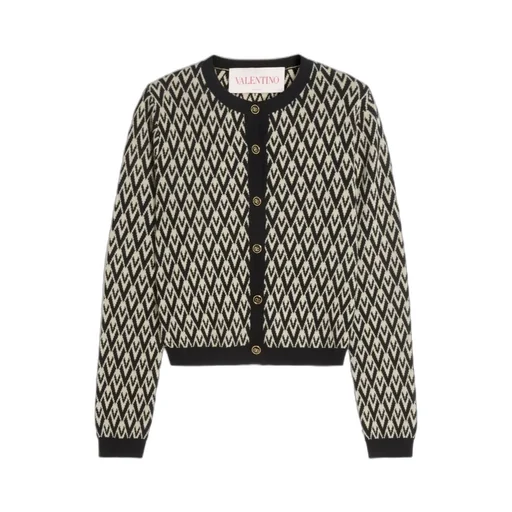 Valentino Toute La V-Jacquard Button-Up Cardigan