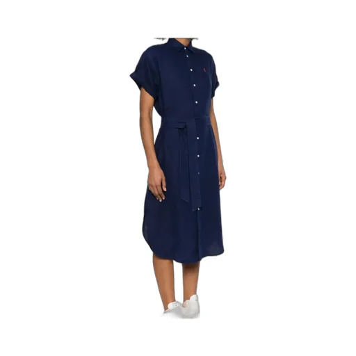 Polo Ralph Lauren Logo Embroidered Oxford Midi Shirt Dress