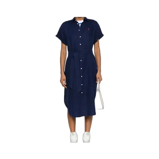 Polo Ralph Lauren Logo Embroidered Oxford Midi Shirt Dress
