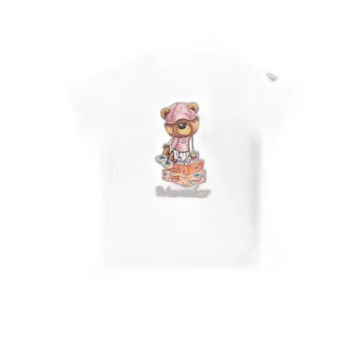 Teddy Bear Motif Cotton T-Shirt
