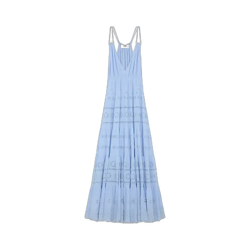 Embroidered Long Dress In Cotton Silk Crepon