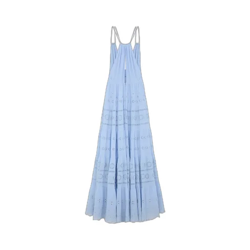 Embroidered Long Dress In Cotton Silk Crepon