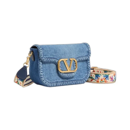 Valentino Garavani Logo Plaque Denim Shoulder Bag