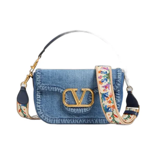 Valentino Garavani Logo Plaque Denim Shoulder Bag