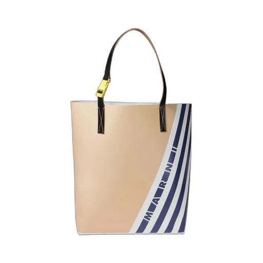 Marni Logo Printed Striped Tote Bag