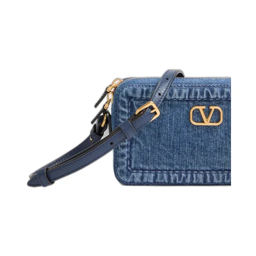 Valentino Alltime Vlogo Plaque Denim Shoulder Bag