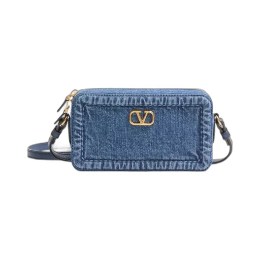 Valentino Alltime Vlogo Plaque Denim Shoulder Bag