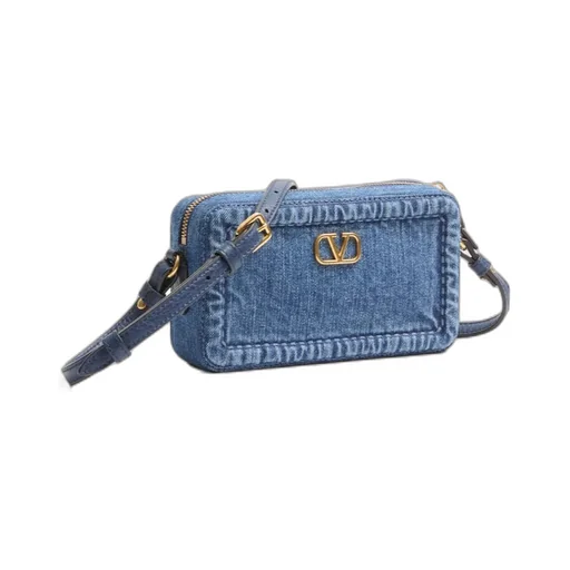 Valentino Alltime Vlogo Plaque Denim Shoulder Bag