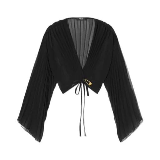 Versace V-Neck Pleated Cropped Blouse