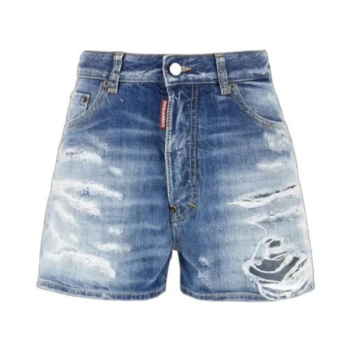 Dsquared2 Logo Patch Distressed Denim Shorts