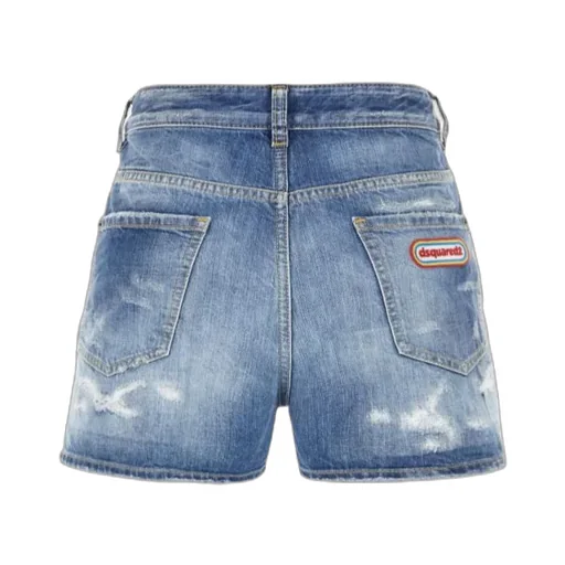 Dsquared2 Logo Patch Distressed Denim Shorts