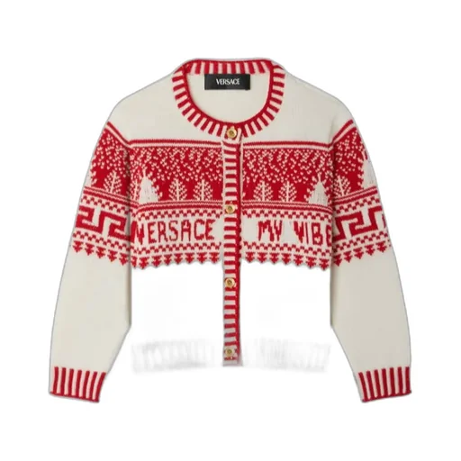 Versace Kids Fair Isle-Jacquard Crewneck Cardigan