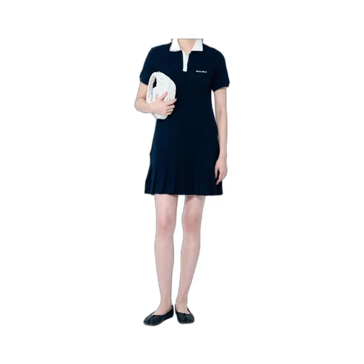 Miu Miu Logo-Embroidered Short-Sleeved Mini Polo Dress