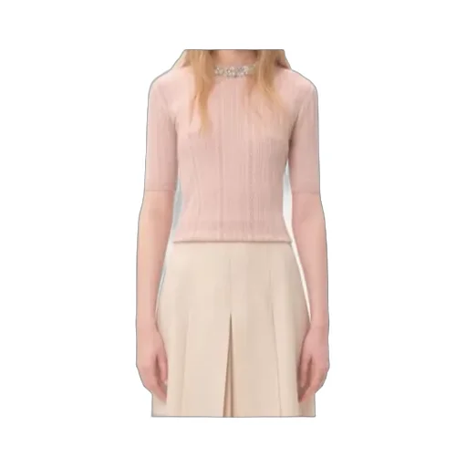 Valentino Vertical Striped Short-Sleeve Knit Sweater