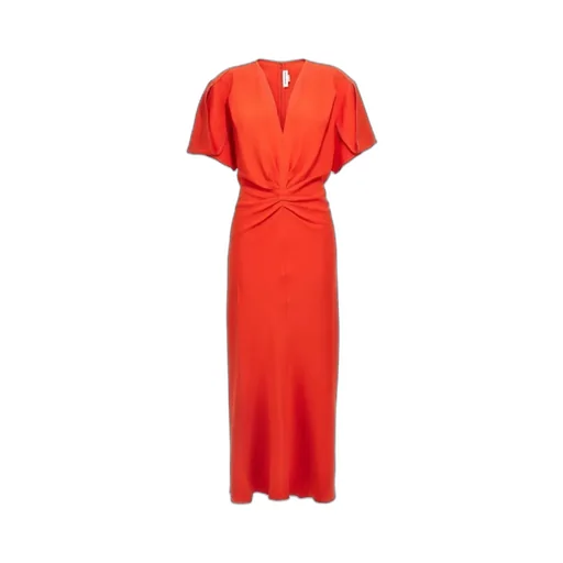 Victoria Beckham Gathered V-Neck Midi Dress