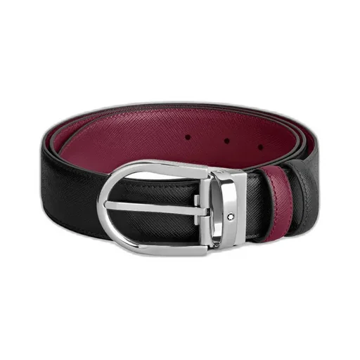 Horseshoe Buckle Black/Cassis 35Mm Reversible Leather Belt
