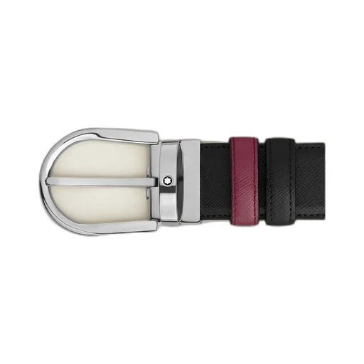 Horseshoe Buckle Black/Cassis 35Mm Reversible Leather Belt