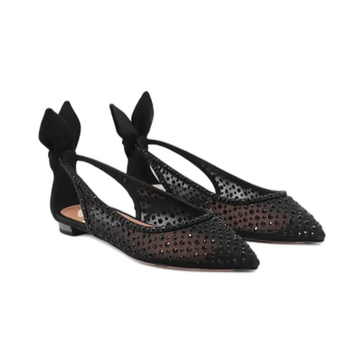 Aquazzura Bow Tie Embellished Tulle Flat