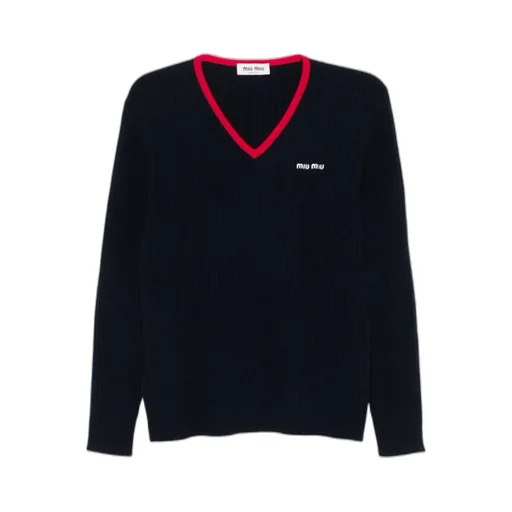Miu Miu Logo-Embroidered V-Neck Jumper