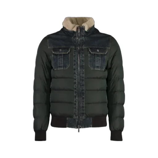 Denim-Panelled Bomber Jacket