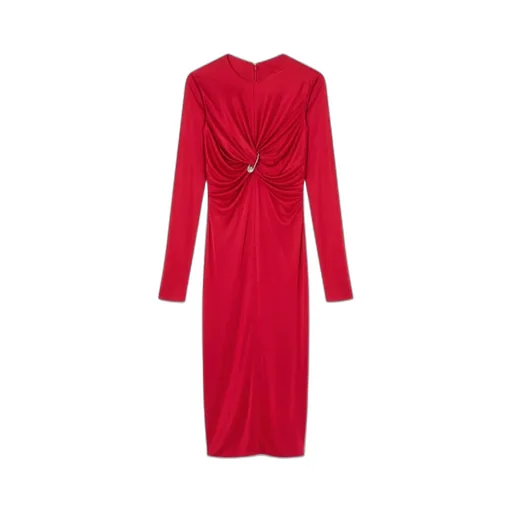 Versace Safety Pin Gathered Long-Sleeved Midi Dress