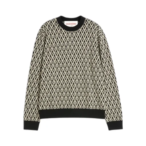 Crewneck Wool Jumper With Toute La V Jacquard Pattern