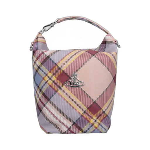Vivienne Westwood Logo Plaque Checked Bucket Bag