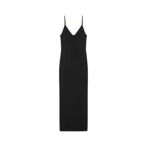 Versace Safety Pin Suspender Ribbed Midi Dress