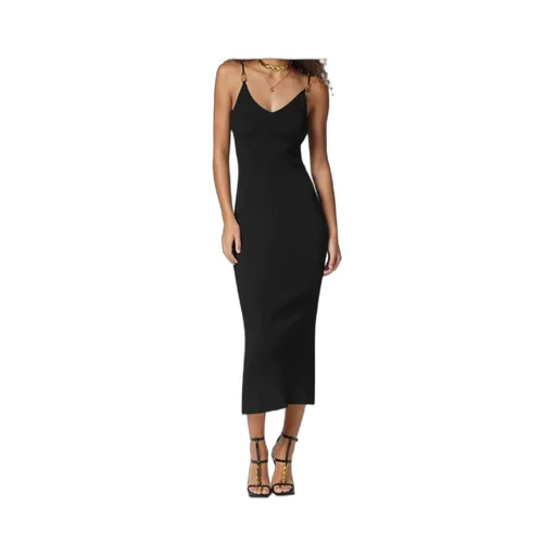Versace Safety Pin Suspender Ribbed Midi Dress