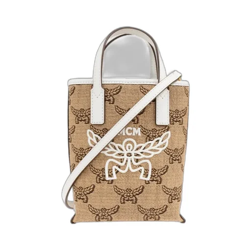 Mcm Monogrammed Logo Embroidered Tote Bag