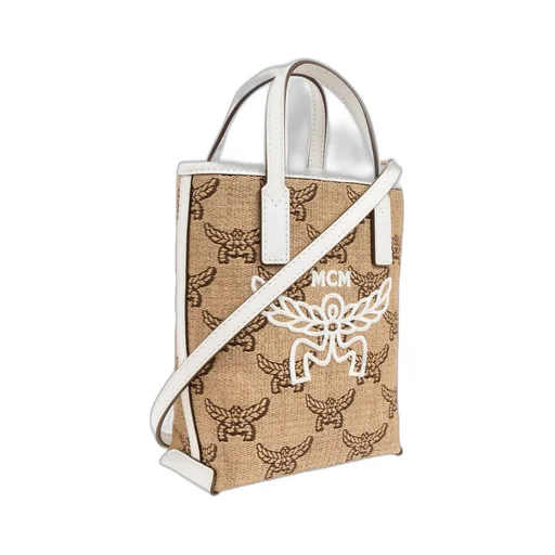 Mcm Monogrammed Logo Embroidered Tote Bag