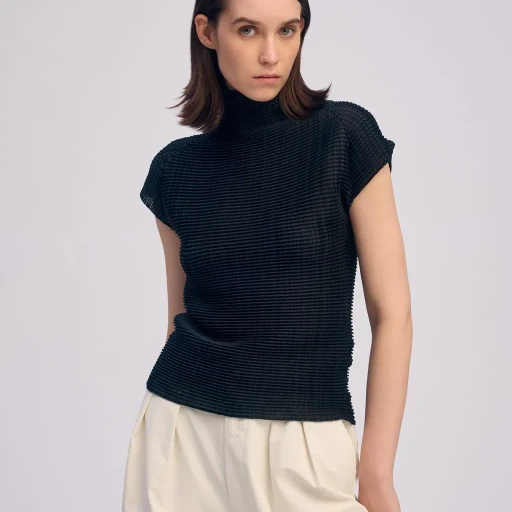 Wooly Pleats Bk/Wt-66