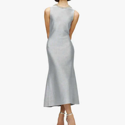 Chain Mail Embroidery Midi Dress